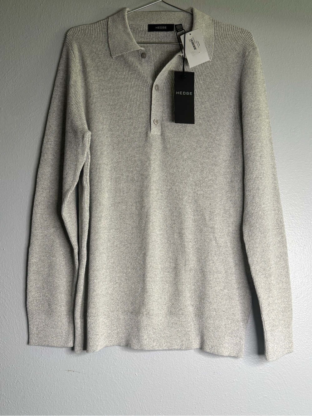 Hedge Men's Crewneck Polo Sweater in Light Gray